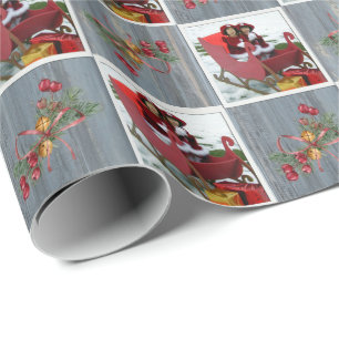 Papel De Presente Conselho Rustic Barn, Pine Boughs e Foto da Famíli