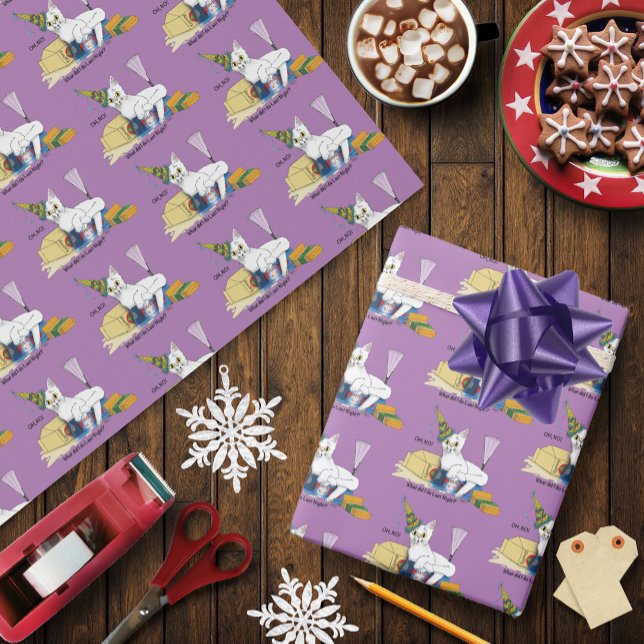 Papel De Presente Consequências Engraçadas de Ano Novo Gato Branco (Criador carregado)