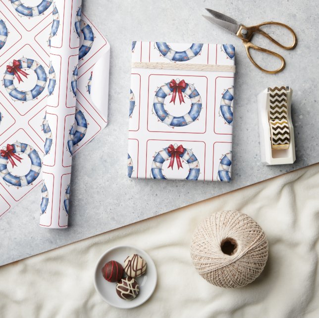 Papel De Presente Conservador de Natal Náutico com Arco (Artesanato)