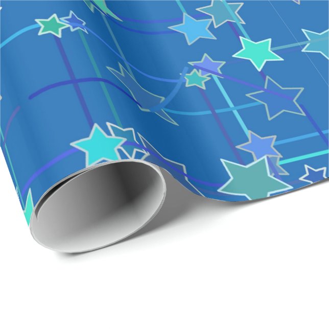 Papel De Presente Constelação Abstrata de Estrelas, Azul Cobalto (Ponta do rolo)