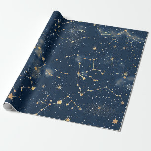 Papel De Presente Constelação Celeste - Noite Estrelada