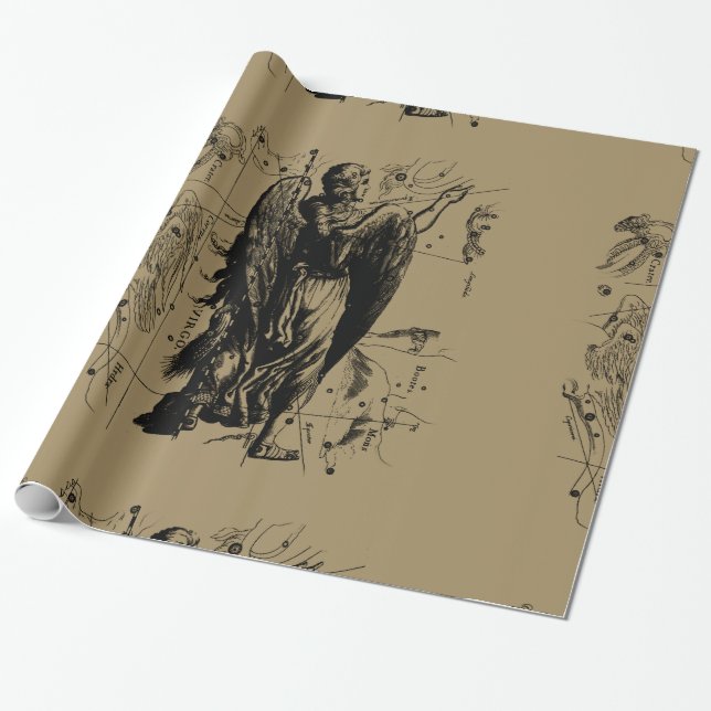 Papel De Presente Constelação de Virgem Estilo de Gravura de Heveliu (Desenrolado)