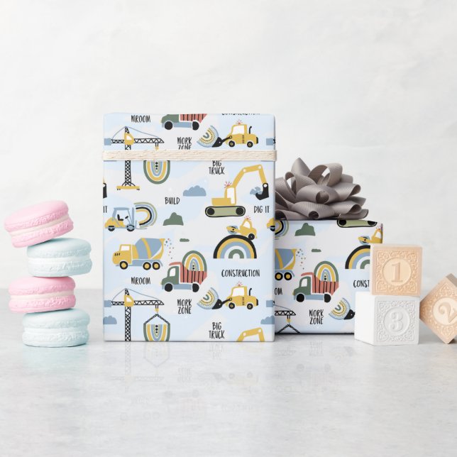 Papel De Presente Construção de Caminhão de Aniversário  (Chá de bebê)