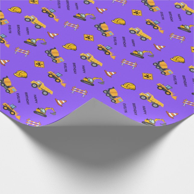Papel De Presente Construção Personalizada de Aniversário Roxo (Ponta)