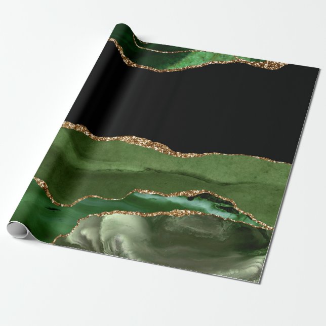 Papel De Presente Contemporâneo de Agate Verde-Esmeralda (Desenrolado)