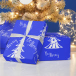 Papel De Presente Contemporary Blue and White Christmas<br><div class="desc">A modern,  yet elegant Christmas wrap featuring a blue and white theme of white Christmas trees and 'Be Merry' Christmas greetings,  scattered over a blue background to give your gift wrapping a contemporary,  stylish look this holiday season.</div>