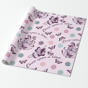 Papel De Presente Conto de Fadas Era Uma Vez com Borboletas