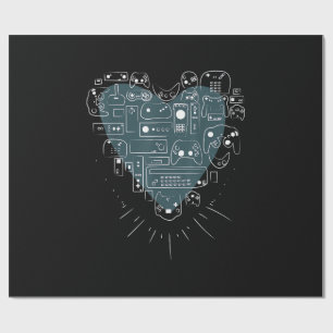 Papel De Presente Controles de Video Game Retro Gaming Heart Gamer