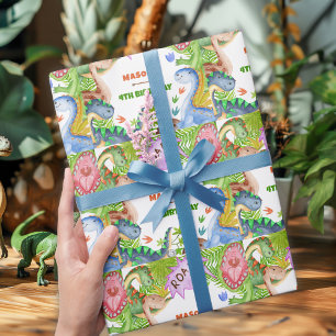 Papel De Presente Convite de Aniversário de 4 anos de Dinossauro Men