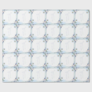 Papel De Presente Convite Elegante de Aquarela Azul com Floral e Laç