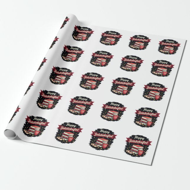 Papel De Presente Convite Feliz Jolabokaflod Giftholida (Desenrolado)