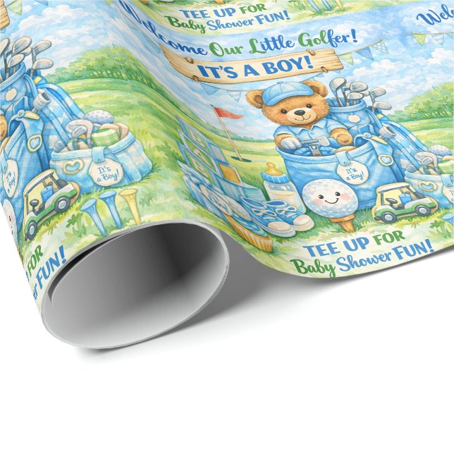 Papel De Presente Convite para Chá de Bebê Menino Golfinho (Ponta do rolo)