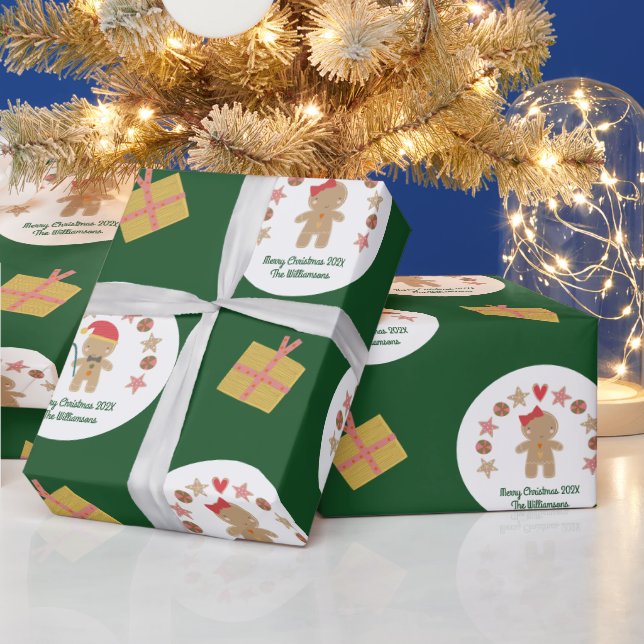 Papel De Presente Cookie de Gingerpão Verde Nome personalizado Diver (Feriados)