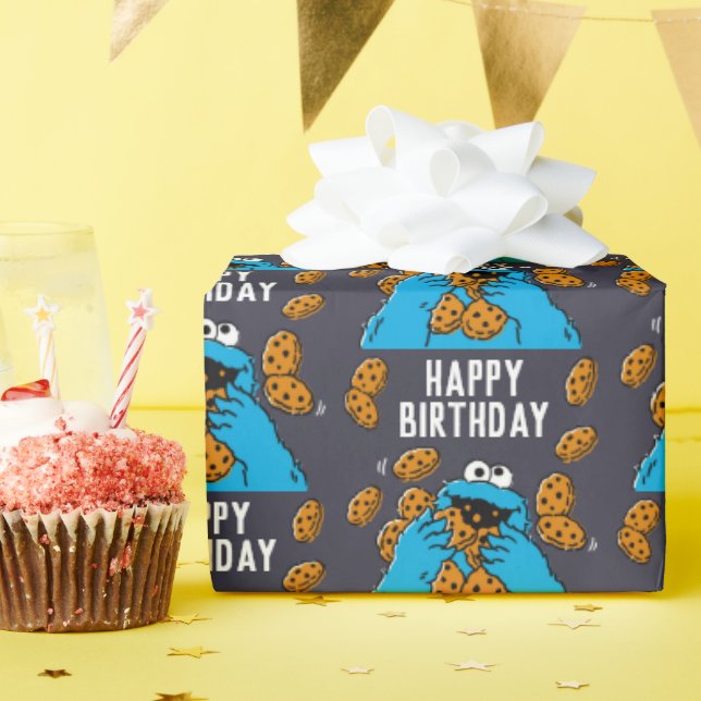 Papel De Presente Cookie Monster Eating All the Cookies (Festa de aniversário)