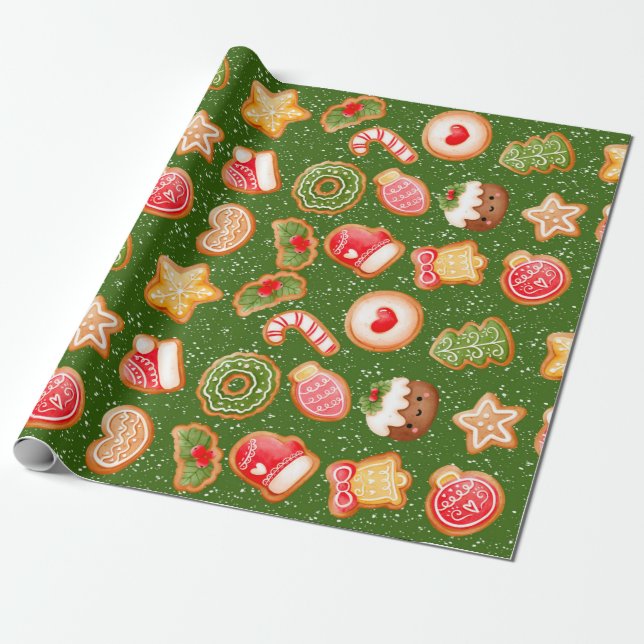 Papel De Presente Cookies de Natal com fundo de neve (Desenrolado)