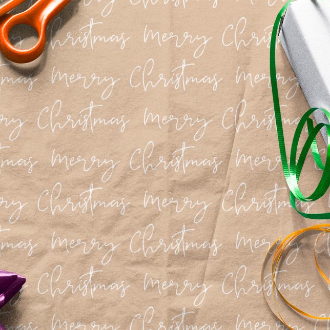 Papel De Presente Cool Merry Christmas script font kraft pattern (Criador carregado)