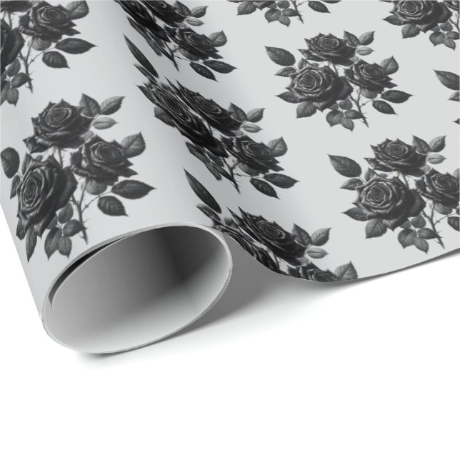Papel De Presente Cool tiled black Gothic roses pattern  (Ponta do rolo)