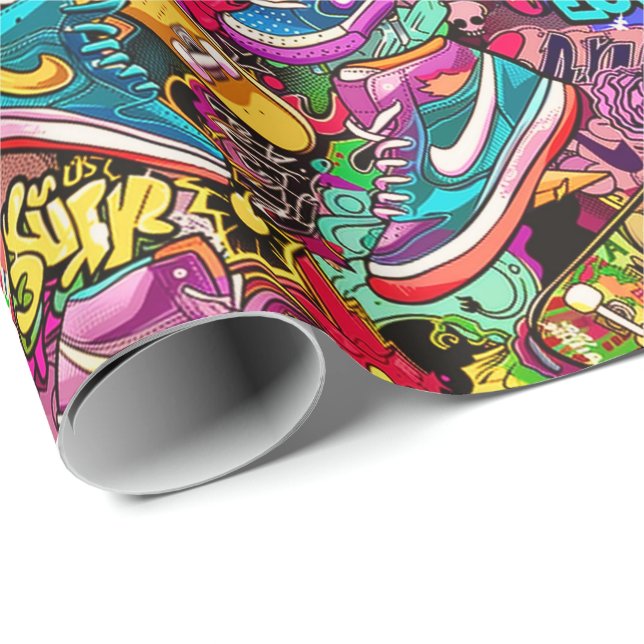 Papel De Presente Cool tiled pattern comic graffiti teen  (Ponta do rolo)