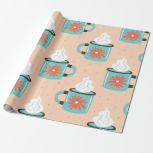 Papel De Presente Copo azul claro com padrão sem costura por vapor,