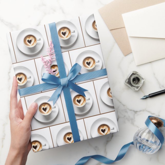 Papel De Presente Copo de Cappuccino do Coração em Branco (Presentear)