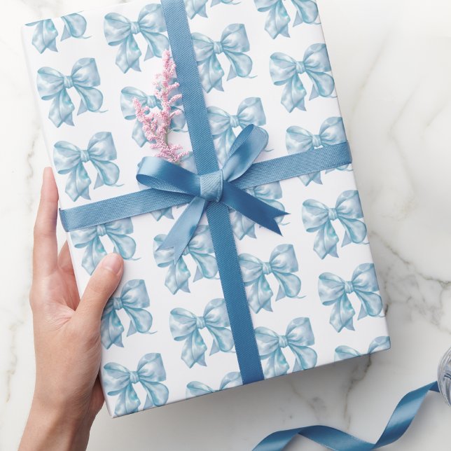 Papel De Presente Coquete Fashionista Bebê Azul Padrão de Laço (Trendy Coquette Baby Blue Bow Pattern Wrapping Paper)