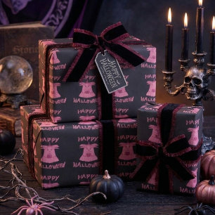 Papel De Presente Coquete Rosa Fantasma Feliz Halloween Arte Digital