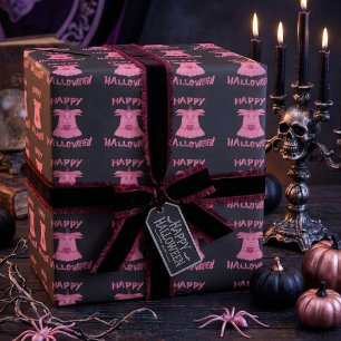 Papel De Presente Coquete Rosa Fantasma Feliz Halloween Arte Digital