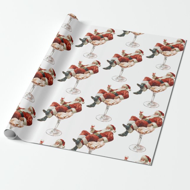 Papel De Presente Coquetel de Natal do Papai Noel Retrô (Desenrolado)