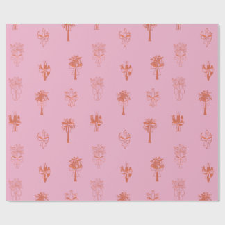 Papel De Presente Coquetes Retro Cactus & Palm Trees com Arcos Rosa