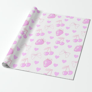 Papel De Presente Coquette Cherry & Strawberry Pattern
