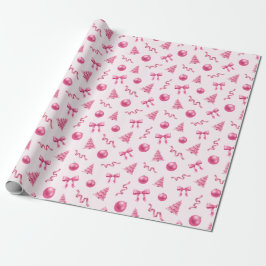Papel De Presente Coquette Christmas Pink Ornaments and Bows