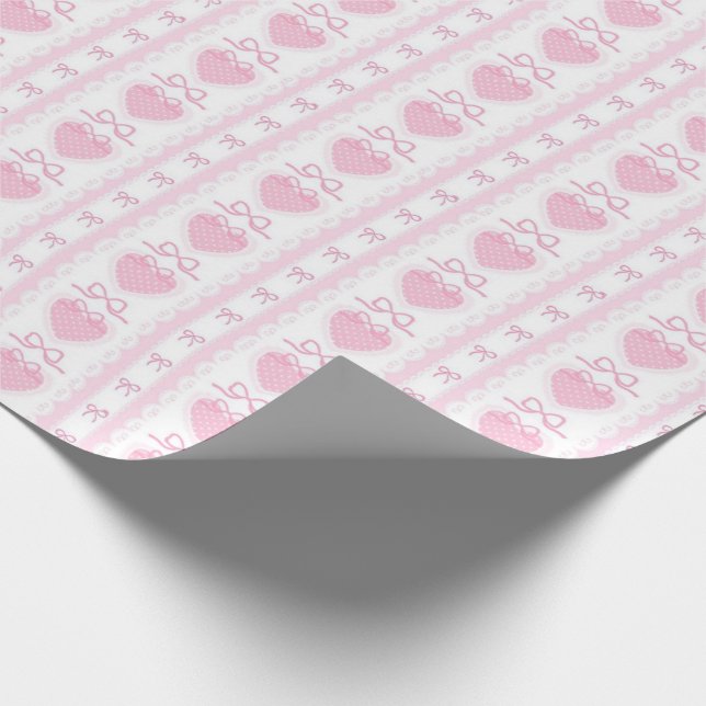 Papel De Presente “Coquette Heart & Bow Wrapping Paper – Pink Romant (Ponta)