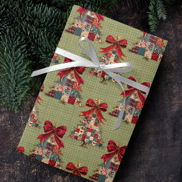 Papel De Presente Coquette patchwork christmas trees green squares