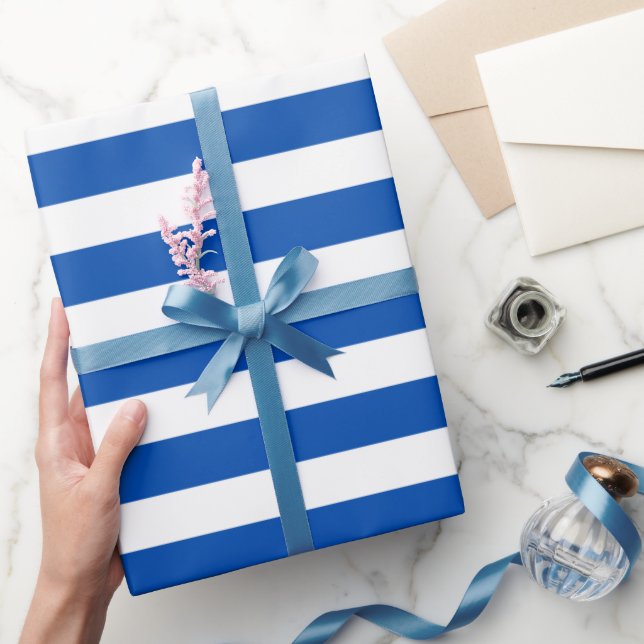 Papel De Presente Cor Azul De Cobalto Com Faixa (Presentear)