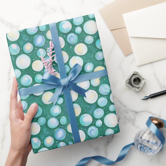 Papel De Presente Cor da Água da Bolha Azul Verde Moderna (Presentear)