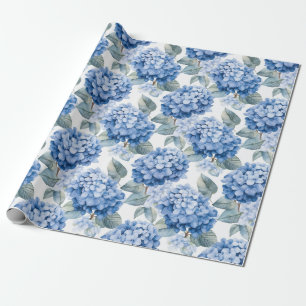 Papel De Presente Cor da água floral - Hydrangeas azuis