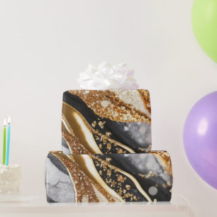 Papel De Presente Cor da Água Preta e Dourada Largura Agitada Tinta 