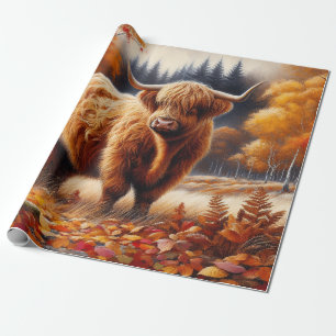 Papel De Presente Cor d'água do outono da Vaca Highland
