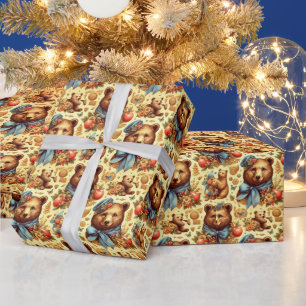 Papel De Presente Cor d'água do Urso da Vintagem Cura