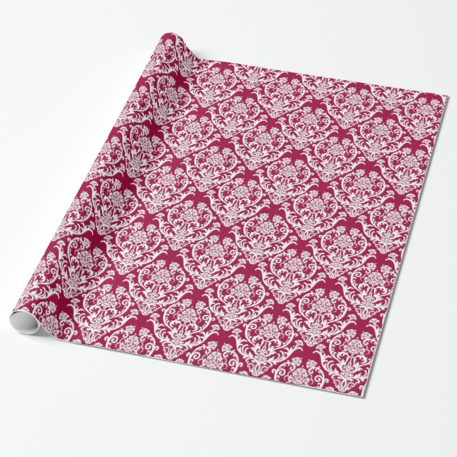 Papel De Presente Cor damasco branca clássica (Desenrolado)