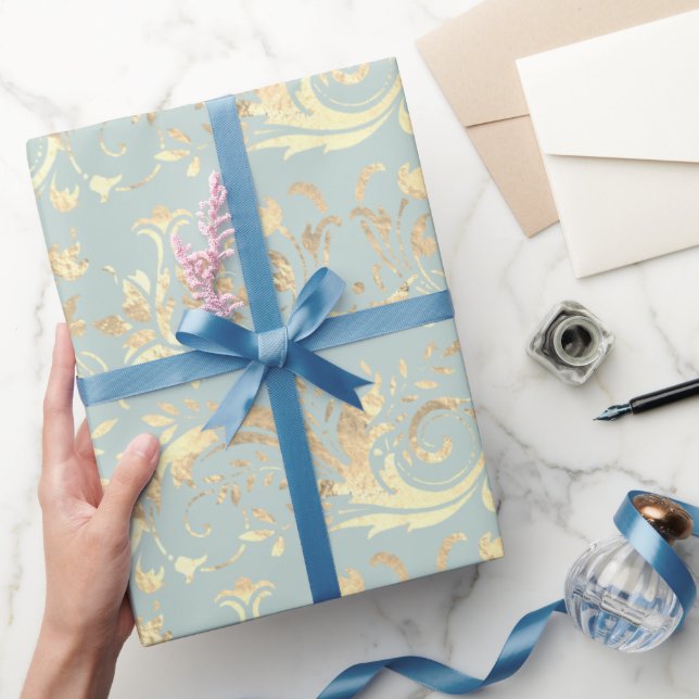 Papel De Presente Cor damasco de hortelã de ouro legendária (Presentear)