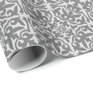 Papel De Presente Cor damasco de Ikat - luz e cinza médio