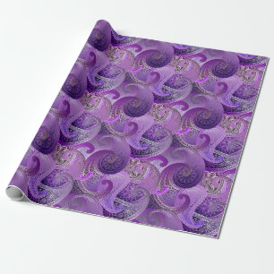 Papel De Presente Cor damasco de Paisley Boho Roxo Exótica