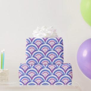 Papel De Presente cor damasco floral azul