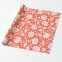 Cor damasco floral branca e vermelha de coral eleg