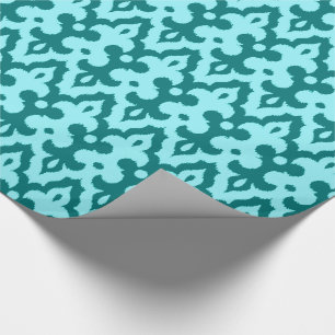 Papel De Presente Cor damasco Ikat marroquina, Turquesa e Aqua
