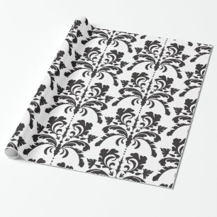 Papel De Presente Cor damasco preto e branco