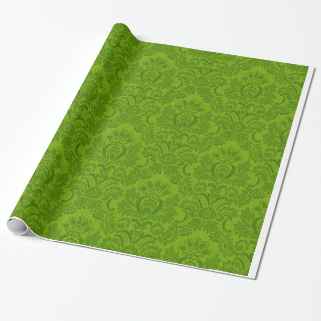 Papel De Presente Cor damasco verde (Desenrolado)