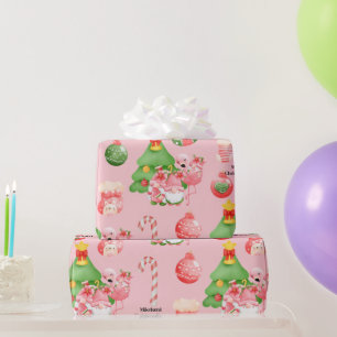 Papel De Presente Cor de água do Natal, rosa e tropical verde