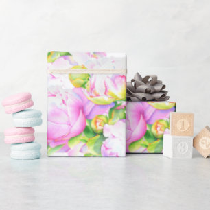 Papel De Presente Cor de água floral de pénia branca-rosa-Elegante